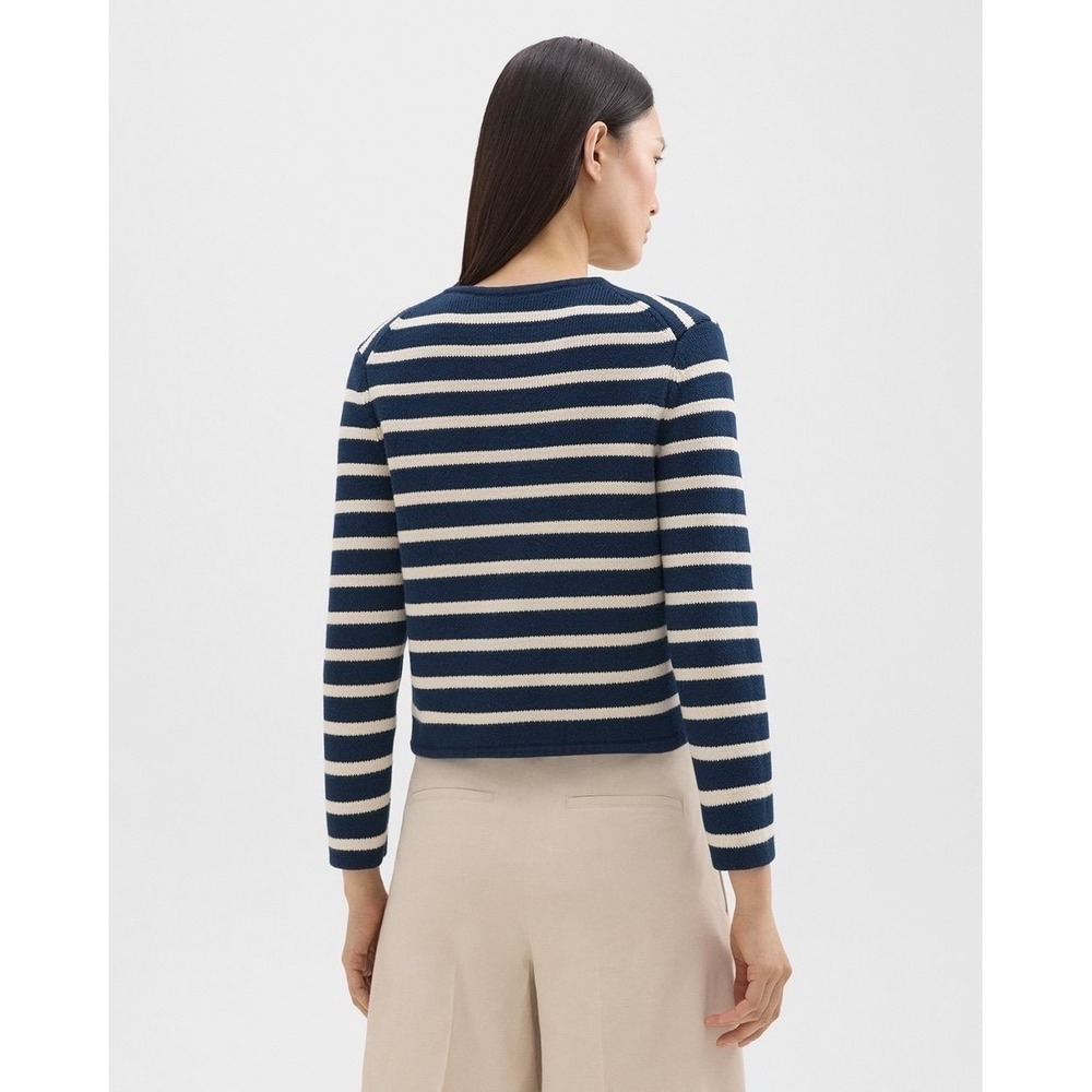 Theory Striped Cropped Jacket in Cotton Bouclé Size M NWOT Pristine - Picture 3 of 11